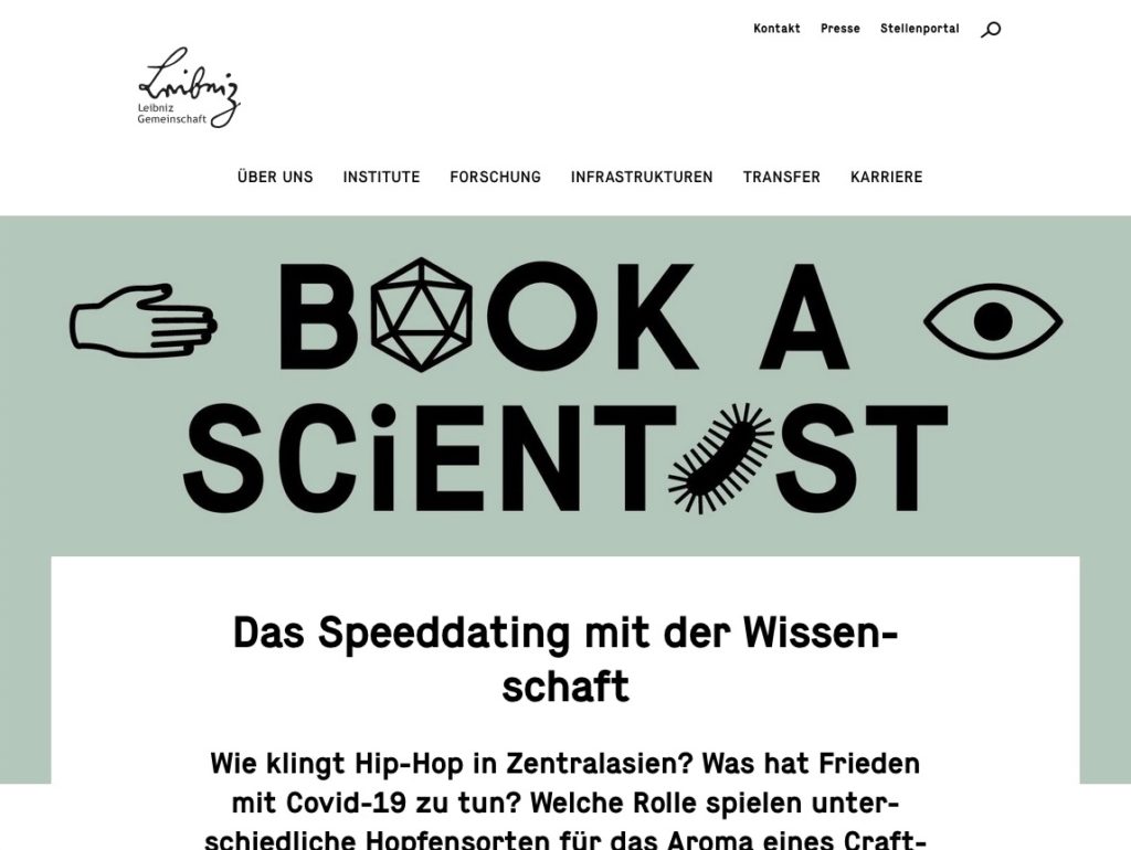 Webseite von „Book A Scientist“
